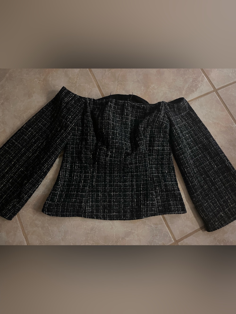 Zara Black and White Tweed Cropped Jacket